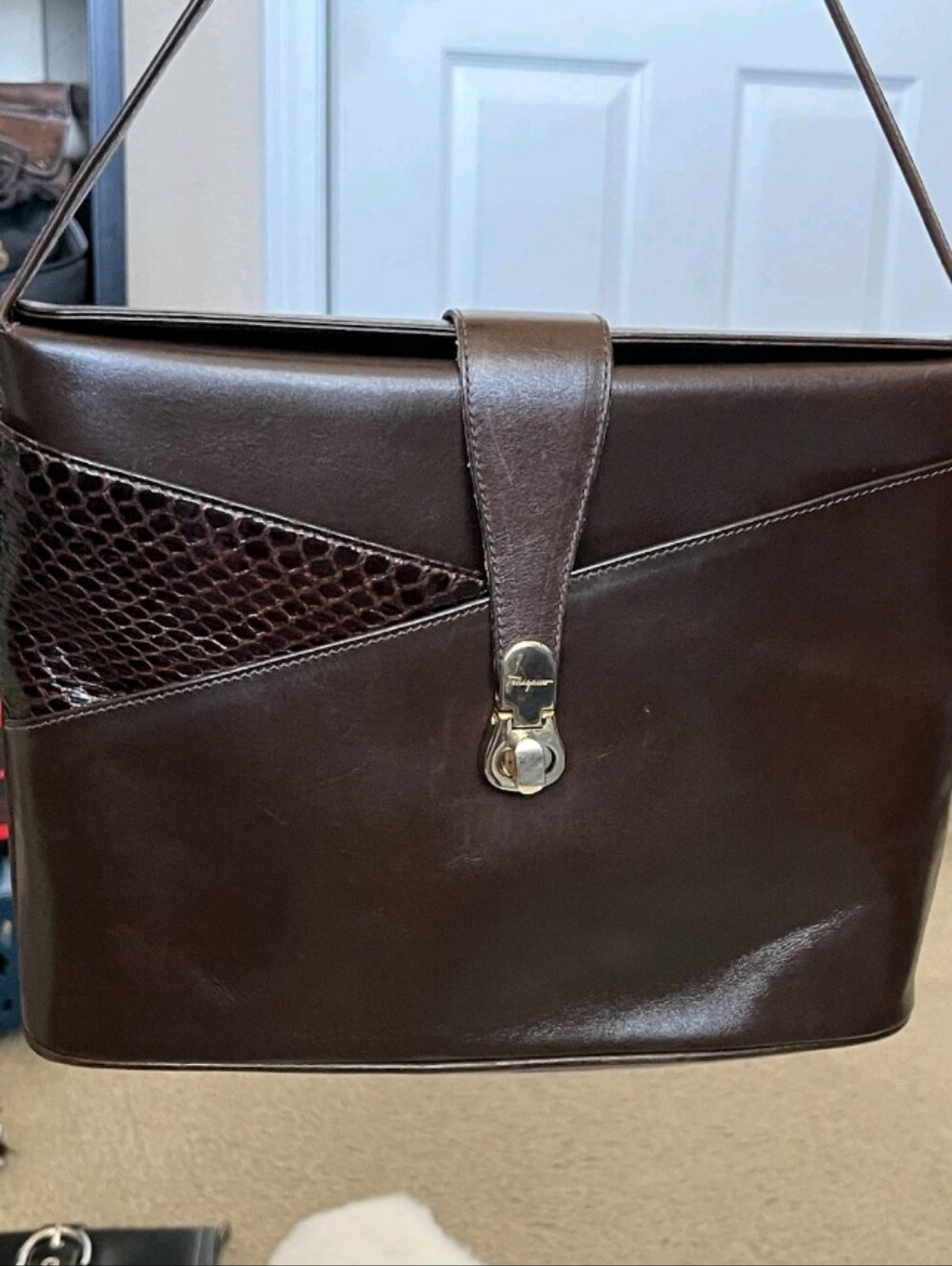 Salvatore Ferragamo-Vintage Firenze Italy Snake Skin & Leather Crossbody Bag 🤎